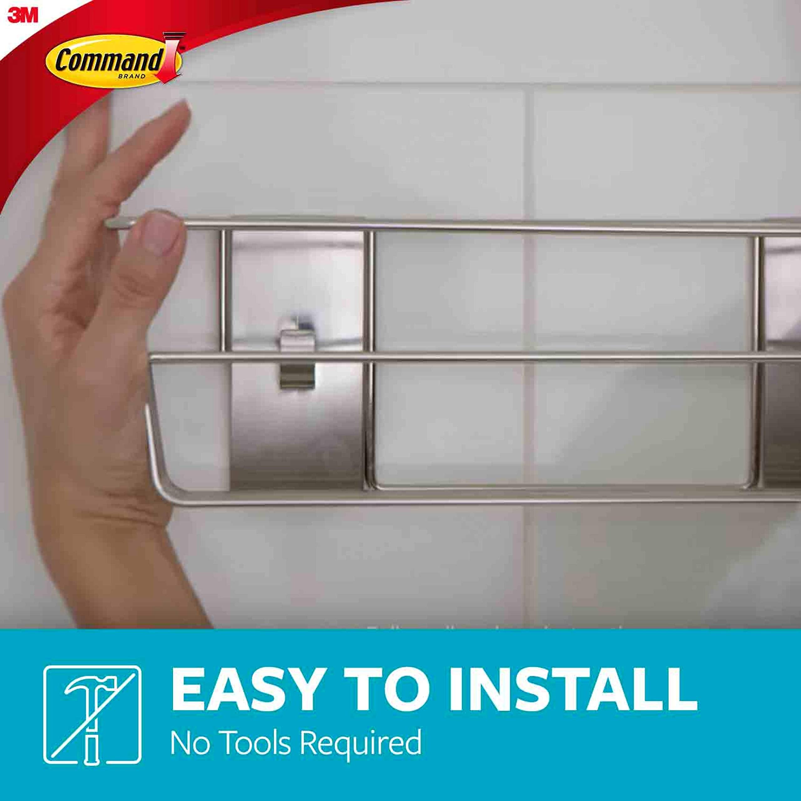Command Bath31-Sn-Es, Heavy Duty Shower, Satin Nickel, 1-Caddy, 1-Prep Wipe, 4-Water-Resistant Strips, Organize Damage-Free, 0